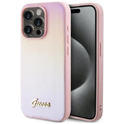 Guess Saffiano Iridescent Script Cover Per Iphone 15 Pro - Rosa - Foto 1