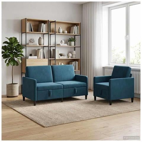 Set di Divani con Storage 2 pz Blu Poliestere - Foto 2