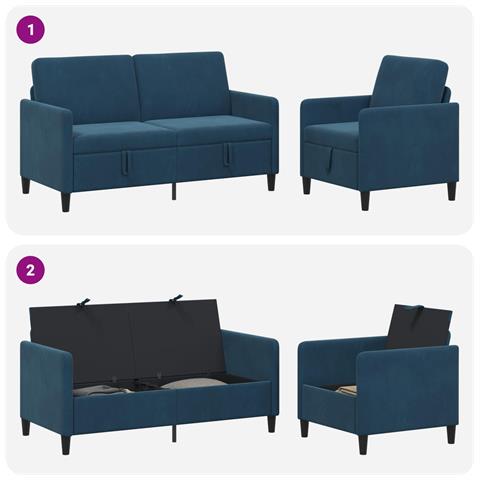 Set di Divani con Storage 2 pz Blu Poliestere - Foto 9