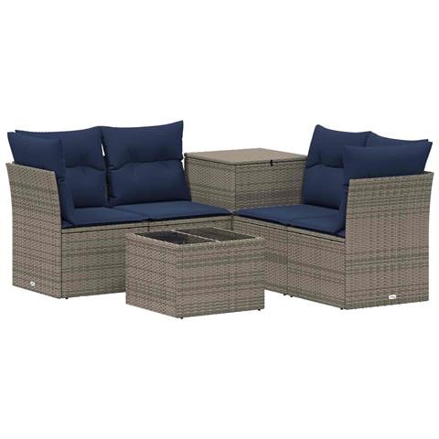 Set di divani 6 pz Grigio e Blu Navy Rattan sintetico e Acciaio - Foto 1