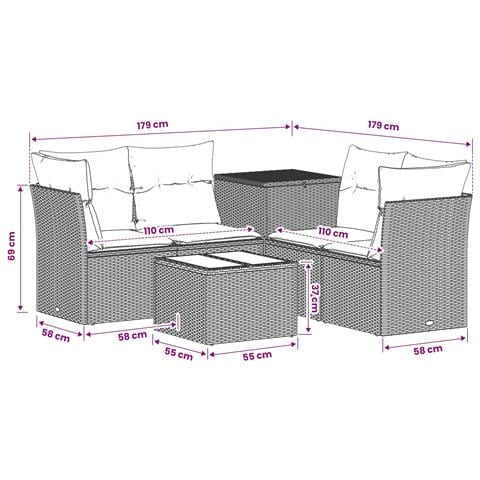 Set di divani 6 pz Grigio e Blu Navy Rattan sintetico e Acciaio - Foto 10