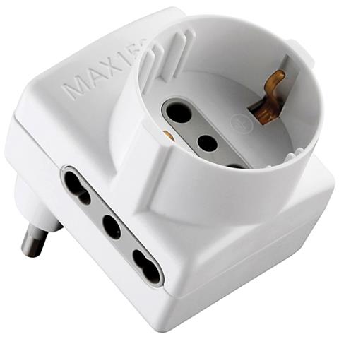 70066 Adattatore Asimmetrico Spina 16a 2 Prese Bivalenti 10/16a 1 Presa Schuko Bianco - Foto 1