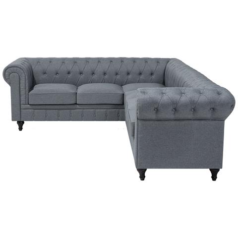 Divano Angolare Vintage In Tessuto Grigio Versione Destra Chesterfield - Foto 18