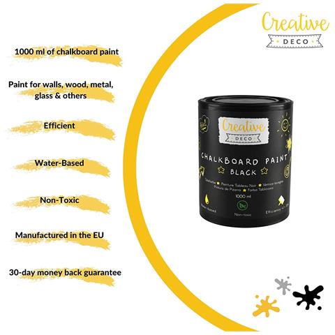 Vernice Lavagna Nera Gesso | 1000ml | 10 M² / 1l Efficiente | Pittura Opaca Per Pareti Legno Metallo Vetro E Altro | A Base D’acqua | Non Tossica | Per Scritte In Gesso E Disegni - Foto 5