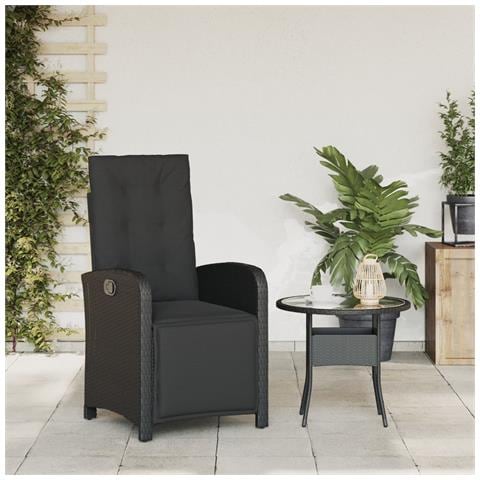 Sedia Reclinabile Da Giardino Con Poggiapiedi Nera Polyrattan - Foto 3