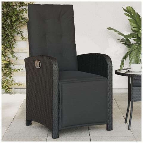 Sedia Reclinabile Da Giardino Con Poggiapiedi Nera Polyrattan - Foto 1