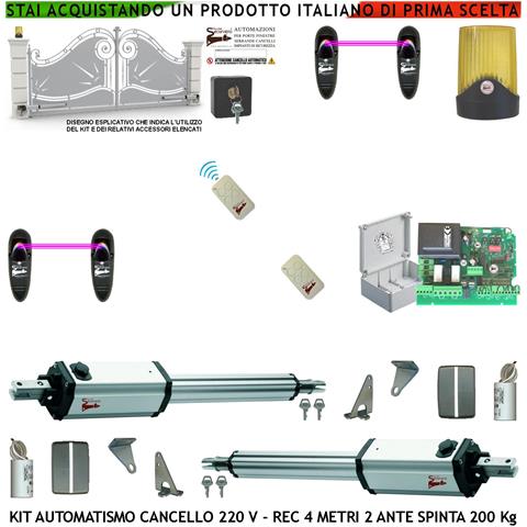 Automatismo Cancello 4 Mt 2 Ante Kit 2 Motori 230 V Stelo Retrattile 2 Radiocomandi 2 Coppie Fotocellule Faro Selettor - Foto 1