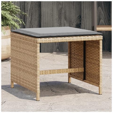 Sgabelli Giardino Cuscini 4pz Beige Misto 40x40x35cm Polyrattan - Foto 1