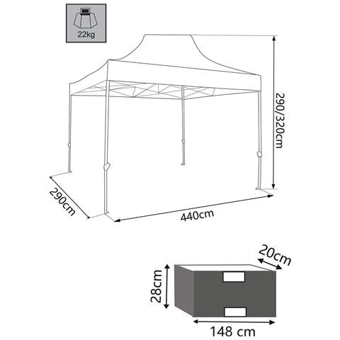 Gazebo In Acciaio Telescopico Telo In Poliestere Con Sacca Mt 3x4,5 Kate - Foto 3