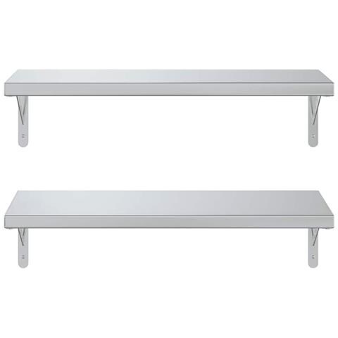 Mensole A Muro 2 Pz 75x30 Cm Argento In Acciaio Inossidabile - Foto 2