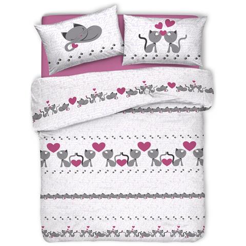 Copripiumino Sacco Piumone Pensieri Delicati Cotone Disegno Gattini Matrimoniale Rosa - Foto 1