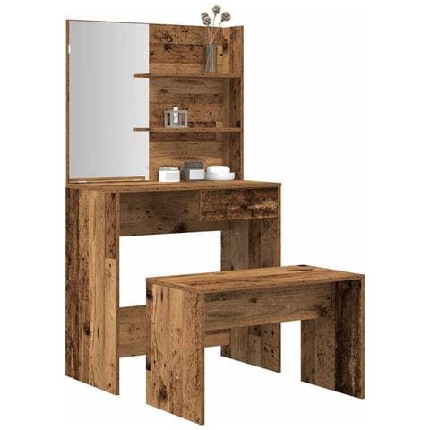 Set Tavolo Da Toeletta Legno Antico In Legno Multistrato - Foto 1