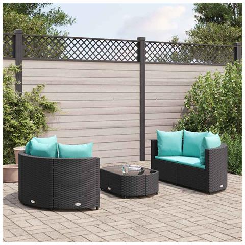 Lusso Casadino -  Set Divani Da Giardino 5 Pz Con Cuscini In Polyrattan Nero - Foto 8