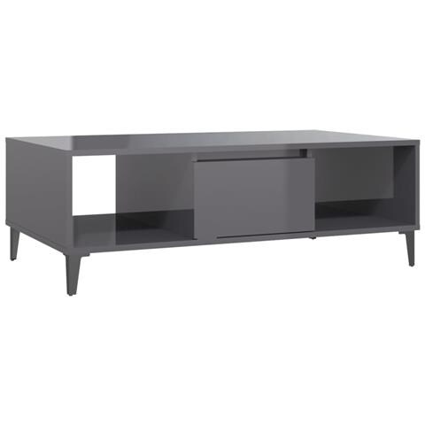 Tavolino Salotto Grigio Lucido 103,5x60x35cm Legno Multistrato - Foto 1