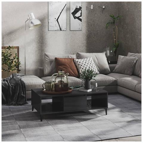 Tavolino Salotto Grigio Lucido 103,5x60x35cm Legno Multistrato - Foto 8