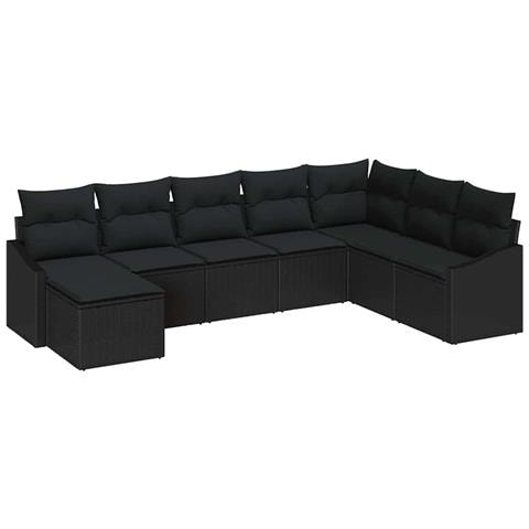 Set di divano da giardino in 8 pezzi con cuscini in rattan nero - Foto 1