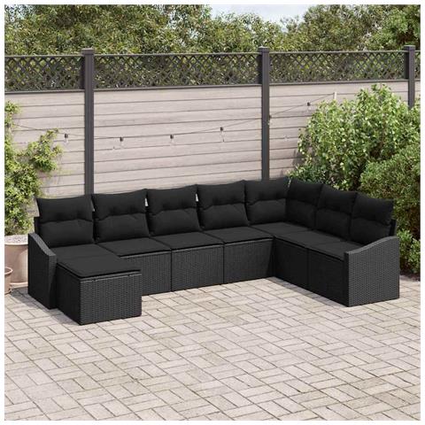 Set di divano da giardino in 8 pezzi con cuscini in rattan nero - Foto 2