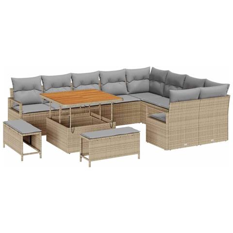 Set Divano da Giardino 12 Pezzi con Cuscini Beige Rattan Poliestere, Set da Pranzo da Giardino 3 Pezzi con Cuscini Beige Rattan Poliestere, Divano da Giardino 2 Posti con Cuscini Beige Rattan Poliestere - Foto 1