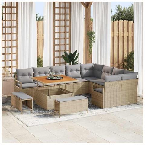 Set Divano da Giardino 12 Pezzi con Cuscini Beige Rattan Poliestere, Set da Pranzo da Giardino 3 Pezzi con Cuscini Beige Rattan Poliestere, Divano da Giardino 2 Posti con Cuscini Beige Rattan Poliestere - Foto 2