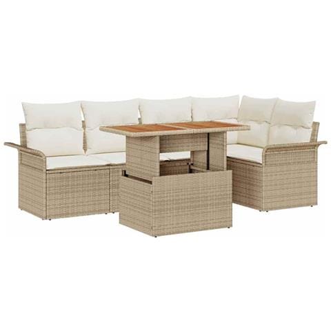 Set Divano da Giardino 6 Pezzi con Cuscini Beige in Polyrattan, Divano da Giardino 2 Posti con Box e Cuscini Beige in Polyrattan - Foto 1