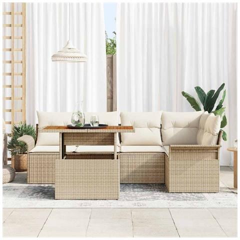 Set Divano da Giardino 6 Pezzi con Cuscini Beige in Polyrattan, Divano da Giardino 2 Posti con Box e Cuscini Beige in Polyrattan - Foto 2
