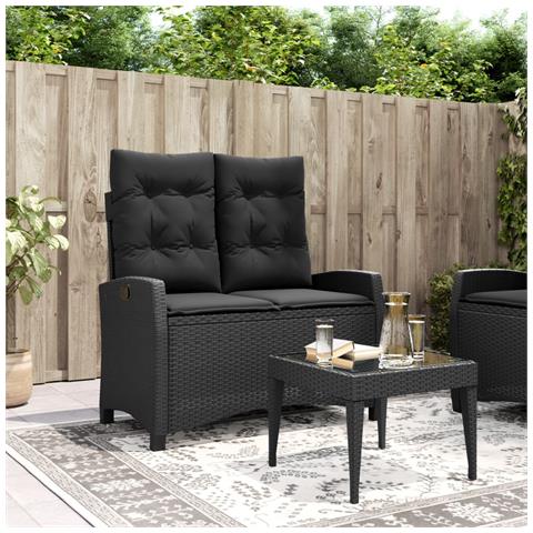 Panca Reclinabile da Giardino con Cuscini Nera in Polyrattan - Foto 2