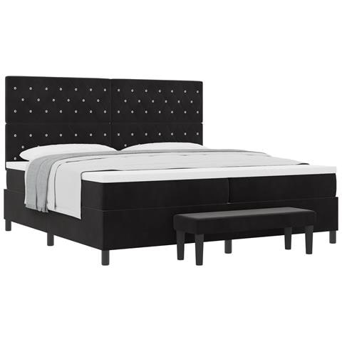Letto Box Spring Con Materasso & Panchina Nera 200x200 cm Velluto - Foto 1