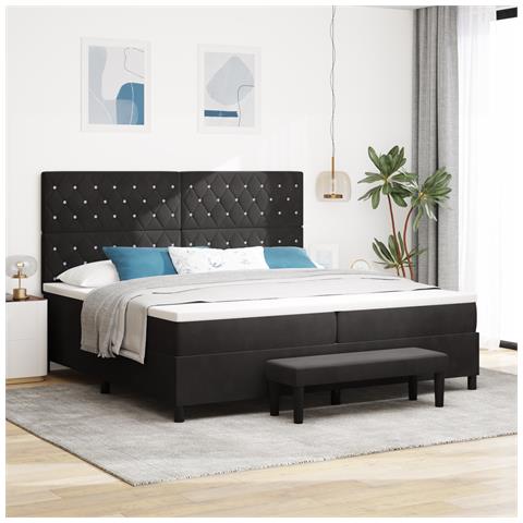 Letto Box Spring Con Materasso & Panchina Nera 200x200 cm Velluto - Foto 2