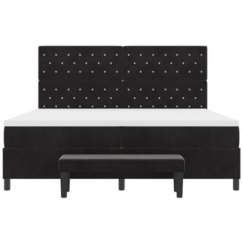 Letto Box Spring Con Materasso & Panchina Nera 200x200 cm Velluto - Foto 9