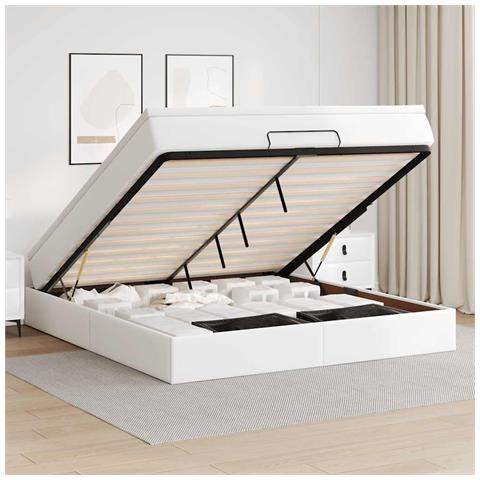 Struttura Letto Pouf con Materasso Bianco 160x200 cm Similpelle - Foto 2