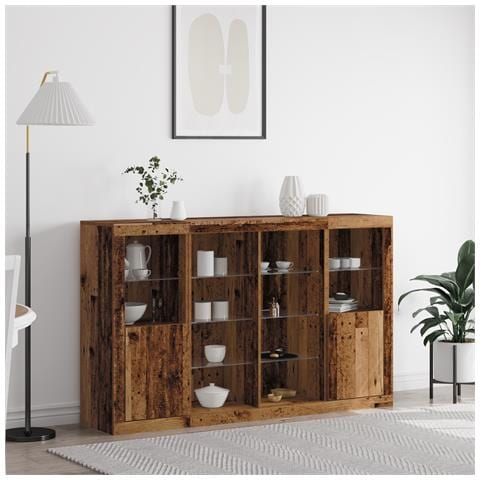 Credenza  con Luci LED Legno Antico 163x37x100 cm Legno Recuperato, Credenza  con Luci LED Legno Antico 41x37x100 cm - Foto 2