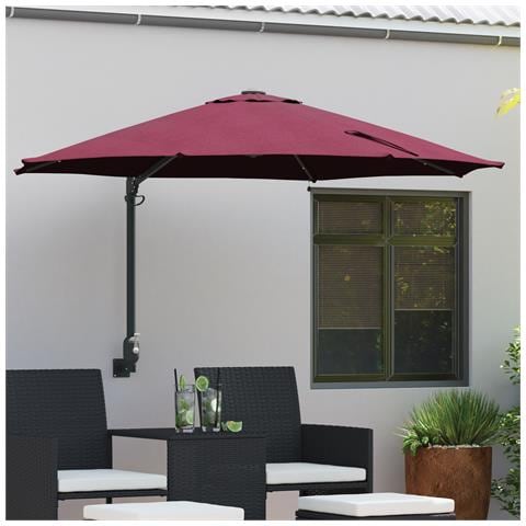 Ombrellone da Giardino Montato a Parete con LED Rosso Bordeaux 248 cm - Foto 2