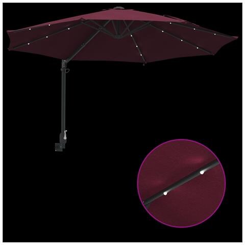 Ombrellone da Giardino Montato a Parete con LED Rosso Bordeaux 248 cm - Foto 9