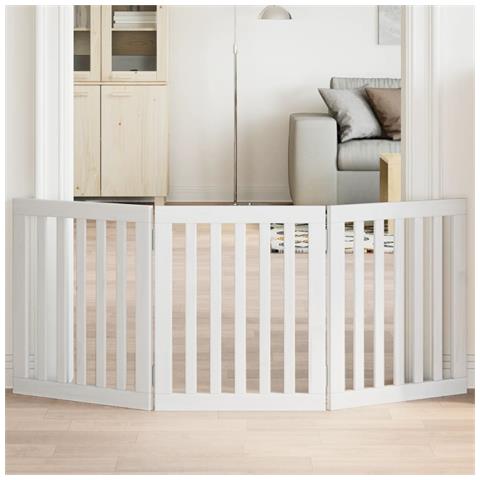 Cancello per Cani Pieghevole 3 Pannelli Bianco 150 cm Pioppo - Foto 2