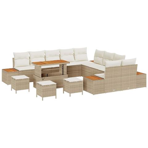 Set Divano da Giardino con cuscino 14 pcs Beige Poly Rattan - Foto 1