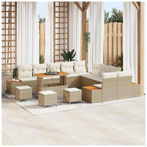 Set Divano da Giardino con cuscino 14 pcs Beige Poly Rattan - Foto 2
