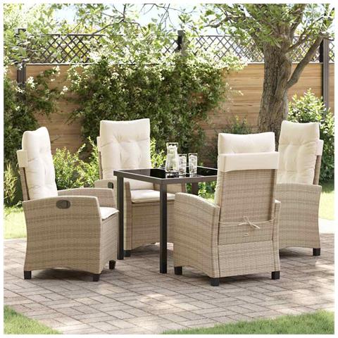 Set da Pranzo per Giardino 5 pcs Beige polyrattan - Foto 2