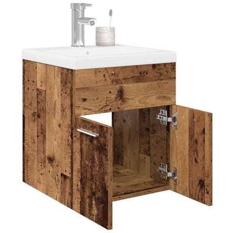 Mobile da Bagno con Lavabo Integrato e Rubinetto Legno Antico - Foto 2