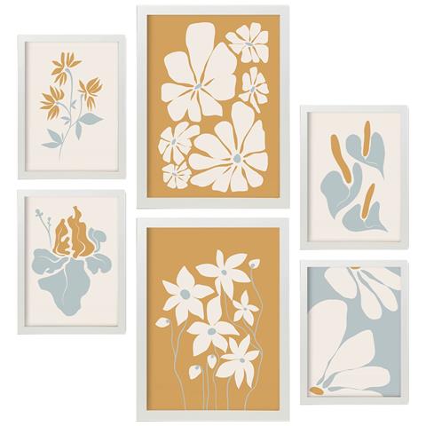 Set Di 6 Stampe Cornice Floreale 2 In Fiore Dipinti Decorativi Estetici Astratti Per Il Tuo Soggiorno, Camera Da Letto, Casa A3 & A4 Cornice Bianca - Foto 1