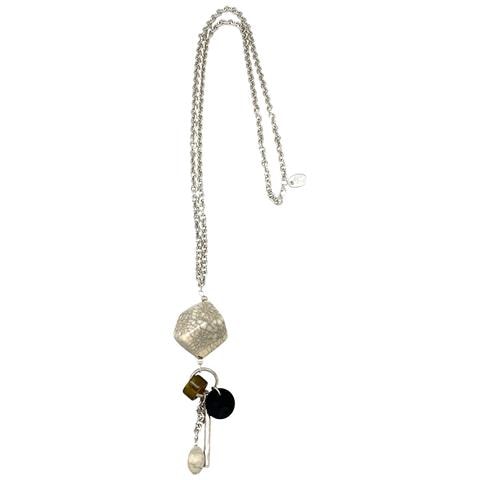 Collana Lunga Meteor Con Ciondolo In Madreperla E Cristallo In Argento 10µ - Foto 1