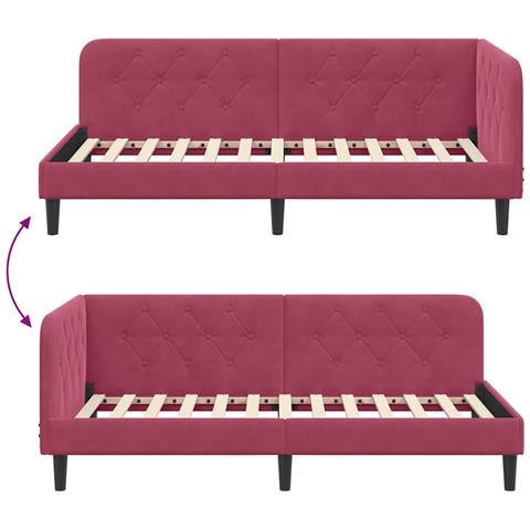 Cornice del letto ad angolo Rosso Vino 90 x 190 cm Velluto - Foto 9