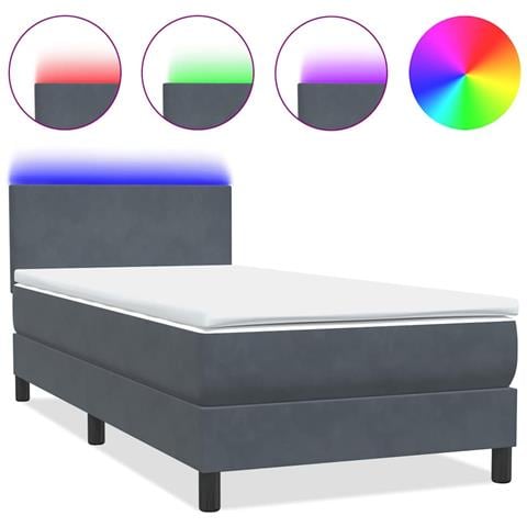 Letto a Molle con Materasso e LED Grigio Scuro 80x220 cm Velluto - Foto 1