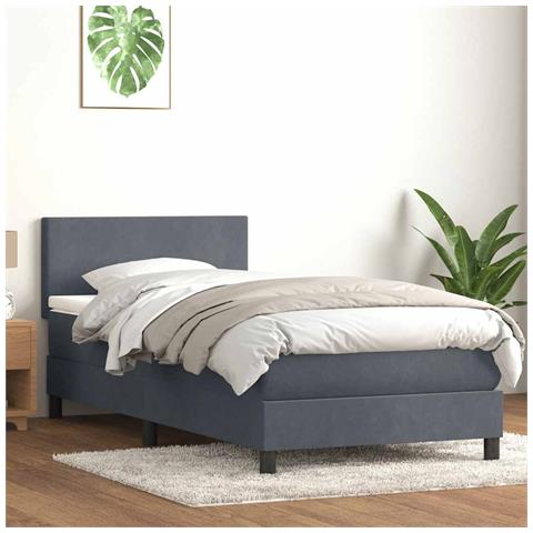 Letto a Molle con Materasso e LED Grigio Scuro 80x220 cm Velluto - Foto 2