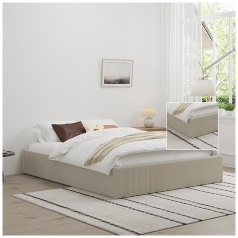 Austin Letto Con Contenitore 140x190 Cm In Velluto A Coste Beige - Foto 2