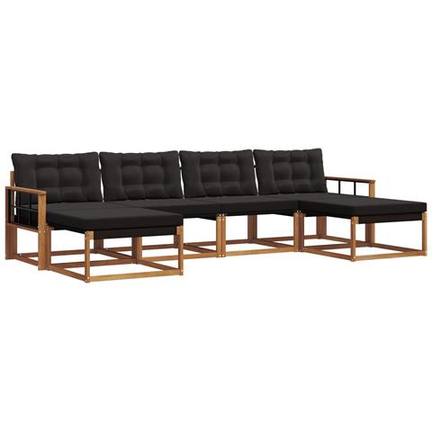 Set di divani da esterno con cuscino 6 pcs Naturale e Nero - Foto 1