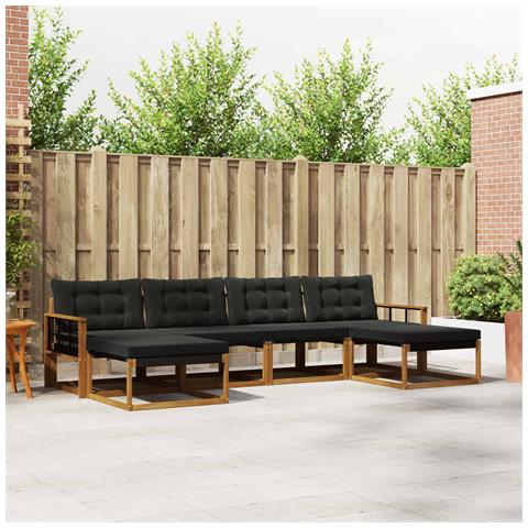 Set di divani da esterno con cuscino 6 pcs Naturale e Nero - Foto 2