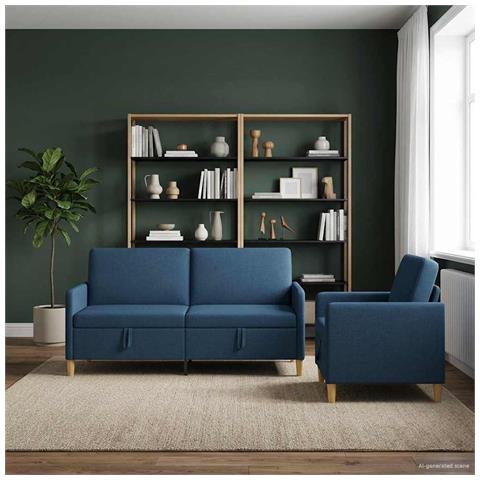 Set di Divani con Storage 2 pcs Blu Poliestere - Foto 2