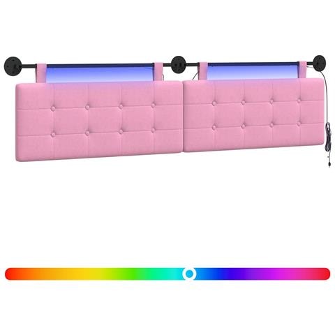 Testiera sospesa Con luce LED Rosa Tessuto - Foto 1