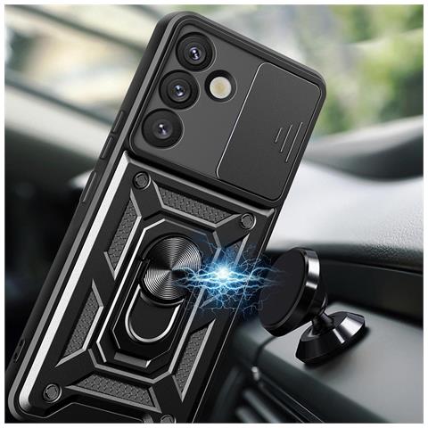 Hybrid Armor Camshield Custodia Rigida Con Protezione Per La Fotocamera E Anello Metallico Per Samsung Galaxy S25+ - Nera - Foto 1