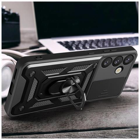 Hybrid Armor Camshield Custodia Rigida Con Protezione Per La Fotocamera E Anello Metallico Per Samsung Galaxy S25+ - Nera - Foto 2